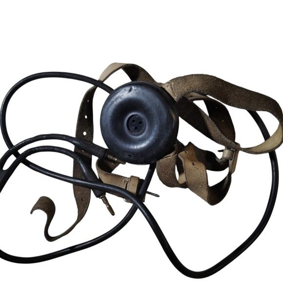 WWII Bakelite Radio Plug-In Headset, Rubber Sleeve Cushion, Original Straps - Picture 5 of 6